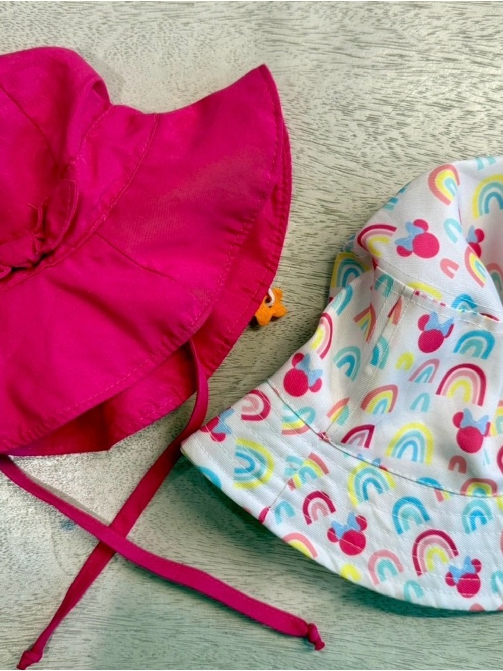 Bright Pink Sun Hat & Rainbow Minnie Bucket Hat